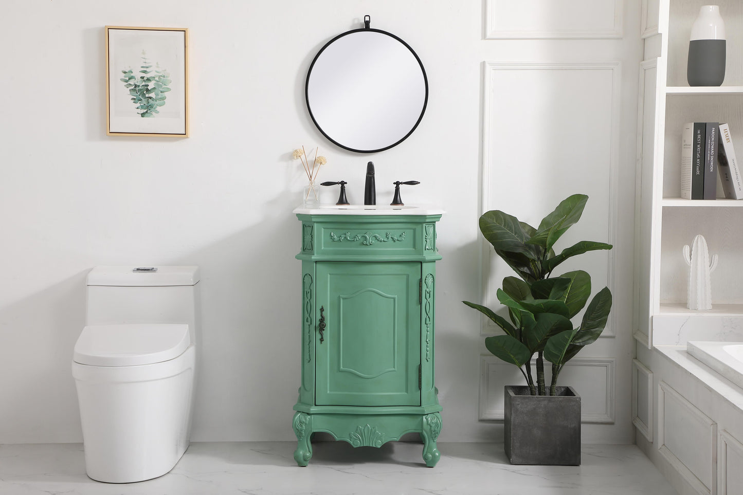 21 inch Single Bathroom Vanity in Vintage Mint with Ivory White Engineered Marble