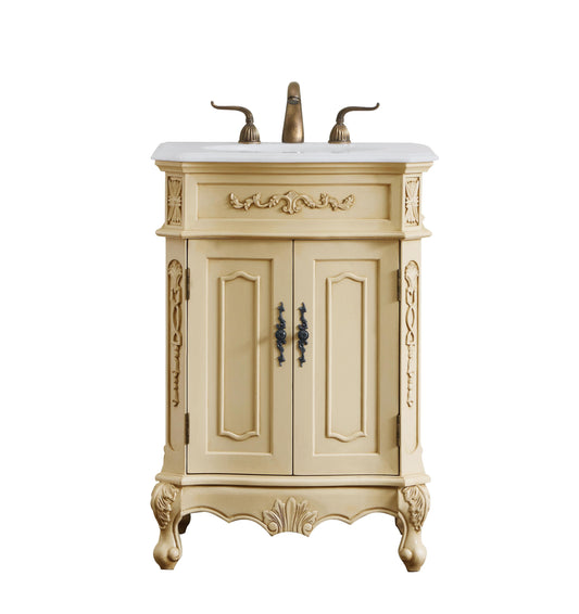 24 inch Single Bathroom Vanity in Light Antique Beige with Ivory White Engineered Marble - BC1002436LT