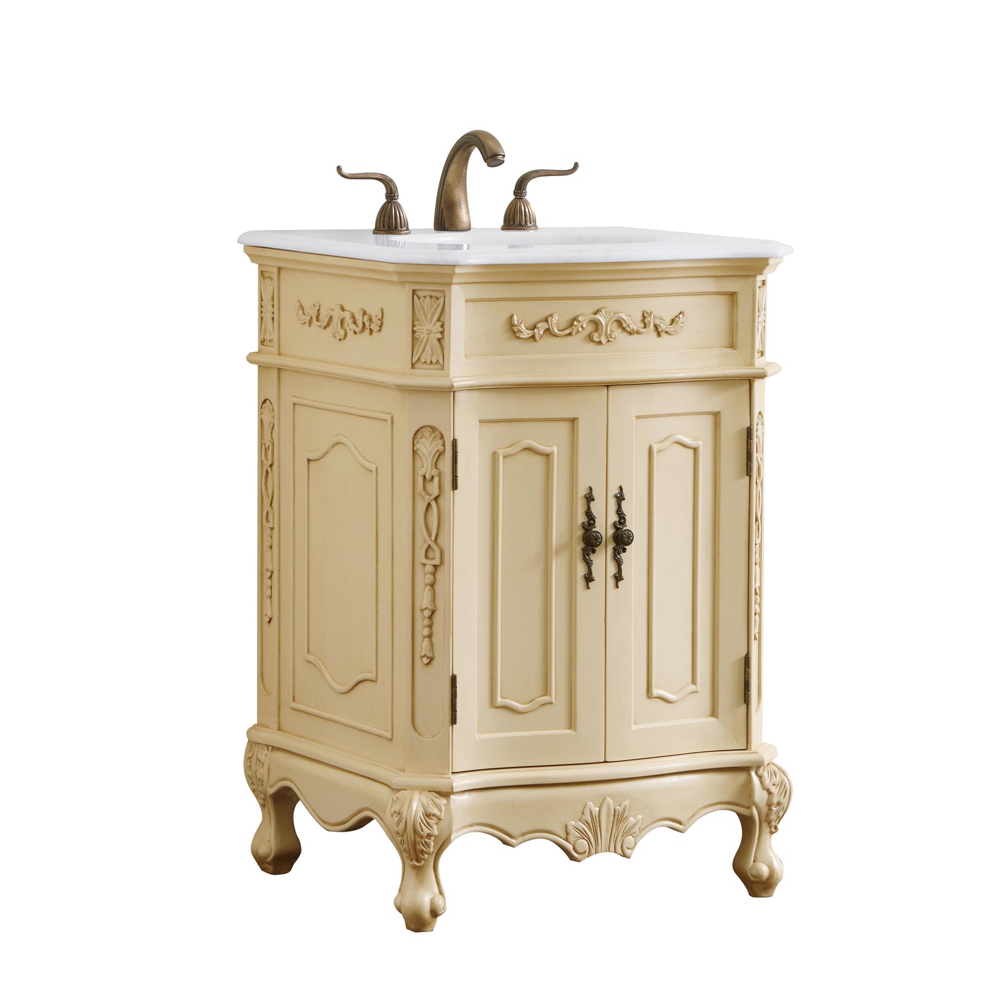 24 inch Single Bathroom Vanity in Light Antique Beige with Ivory White Engineered Marble - BC1002436LT