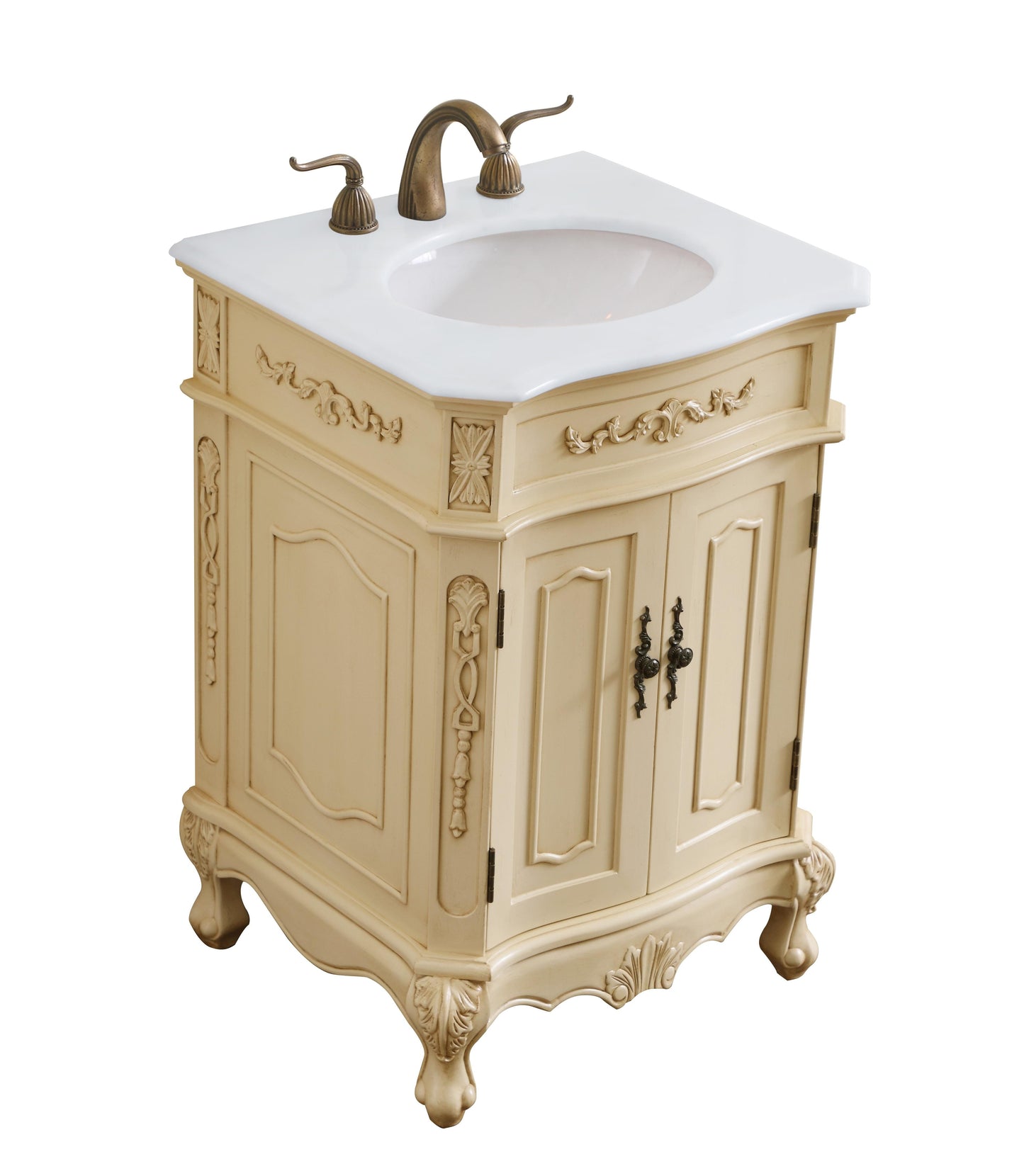 24 inch Single Bathroom Vanity in Light Antique Beige with Ivory White Engineered Marble - BC1002436LT