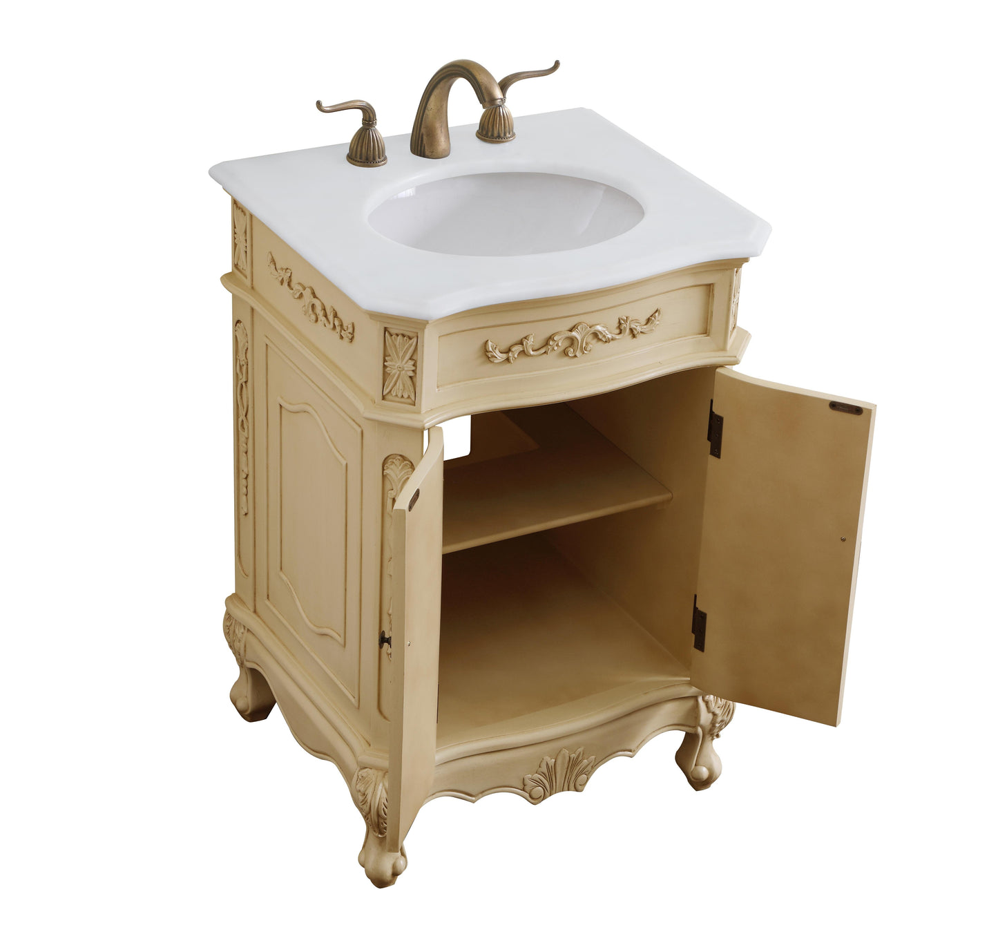 24 inch Single Bathroom Vanity in Light Antique Beige with Ivory White Engineered Marble - BC1002436LT