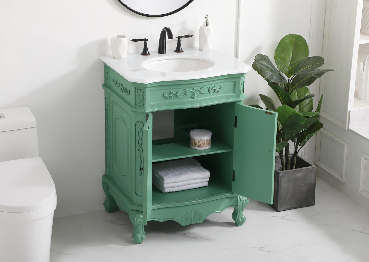 27 inch Single Bathroom Vanity in Vintage Mint with Ivory White Engineered Marble - BC1002736VM