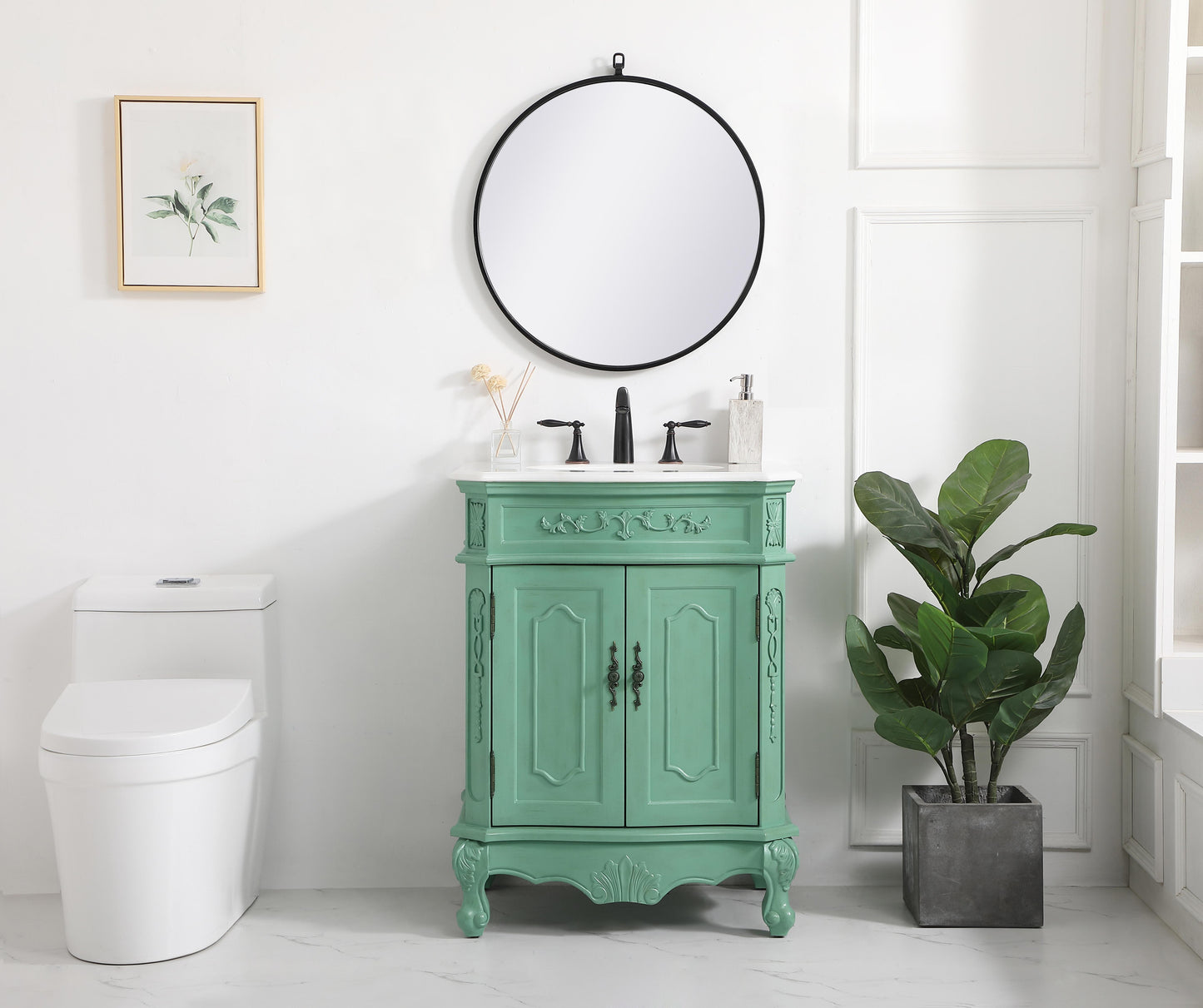 27 inch Single Bathroom Vanity in Vintage Mint with Ivory White Engineered Marble - BC1002736VM