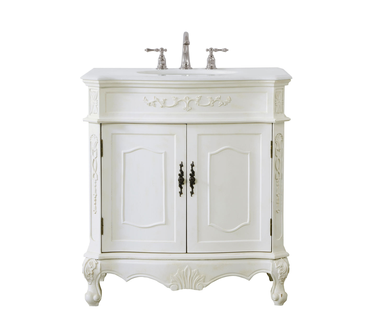 32 inch Single Bathroom Vanity in Antique White with Ivory White Engineered Marble - BC1003236AW