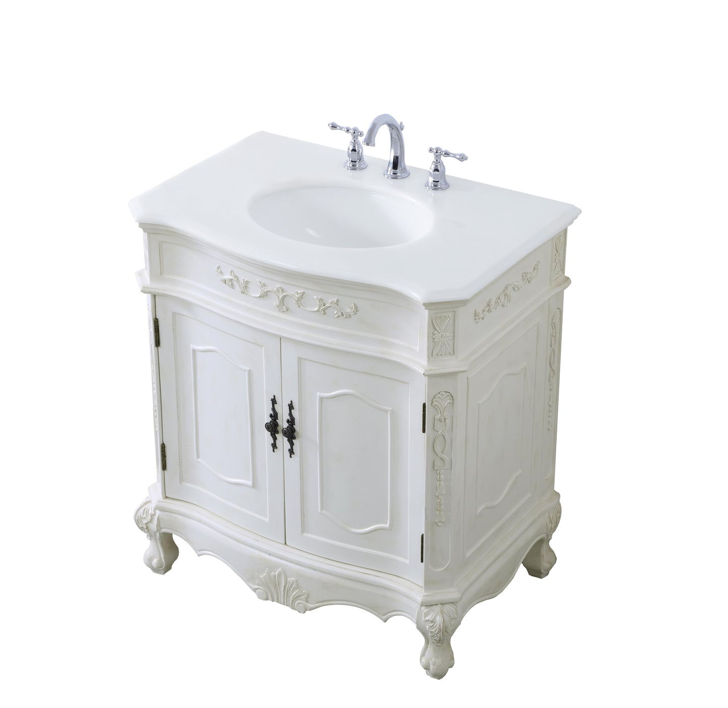 32 inch Single Bathroom Vanity in Antique White with Ivory White Engineered Marble - BC1003236AW