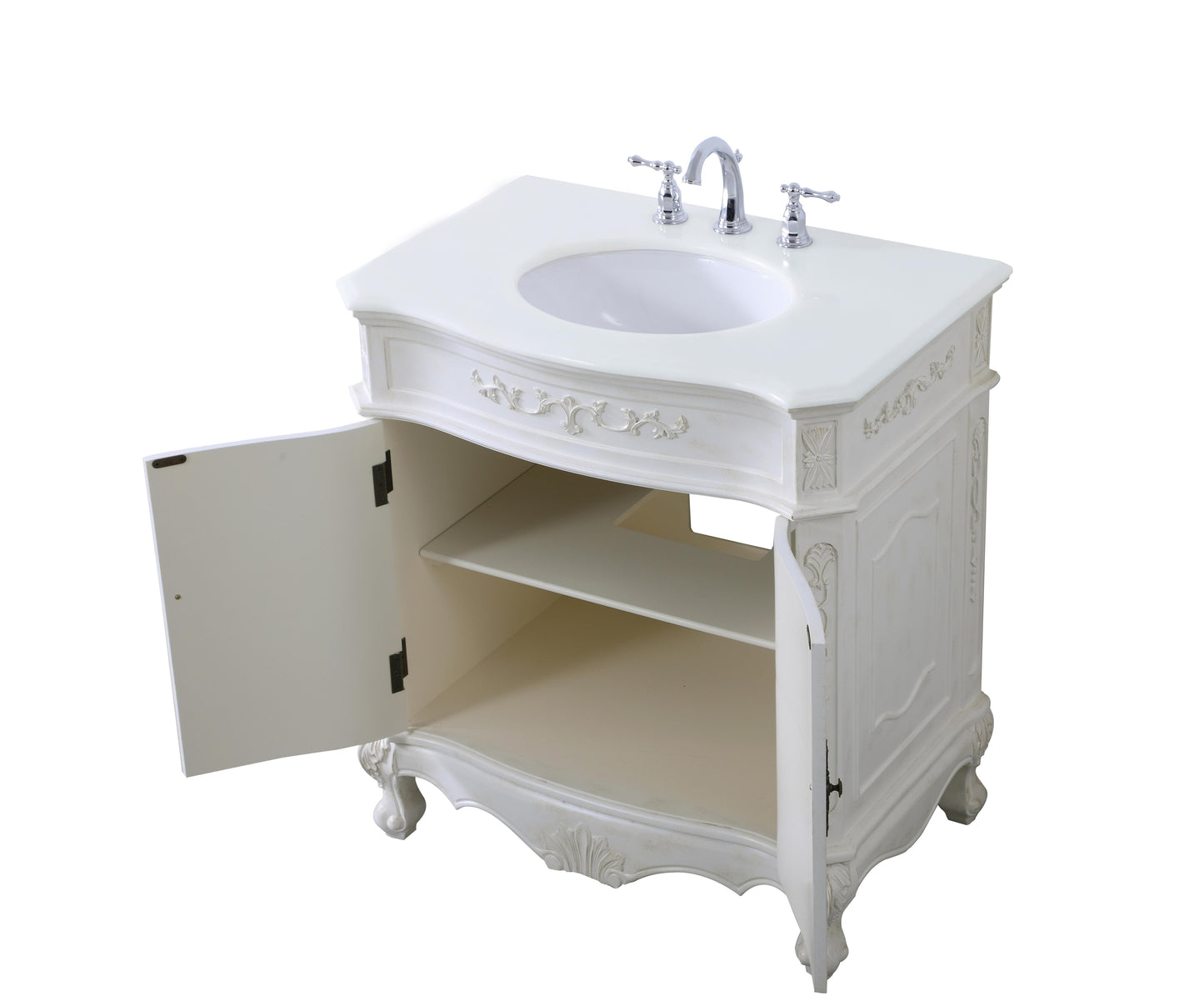 32 inch Single Bathroom Vanity in Antique White with Ivory White Engineered Marble - BC1003236AW