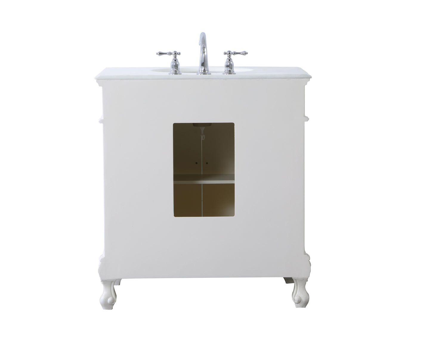 32 inch Single Bathroom Vanity in Antique White with Ivory White Engineered Marble - BC1003236AW