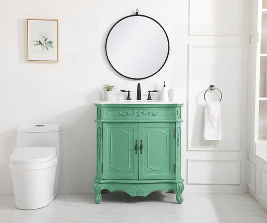 32 inch Single Bathroom Vanity in Vintage Mint with Ivory White Engineered Marble - BC1003236VM