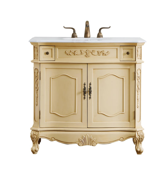 36 inch Single Bathroom Vanity in Light Antique Beige with Ivory White Engineered Marble - BC1003636LT