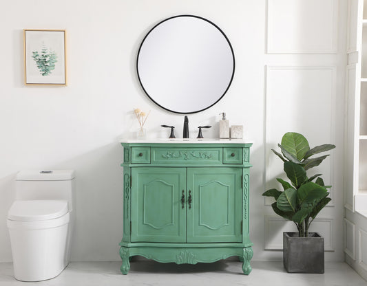 36 inch Single Bathroom Vanity in Vintage Mint with Ivory White Engineered Marble - BC1003636VM