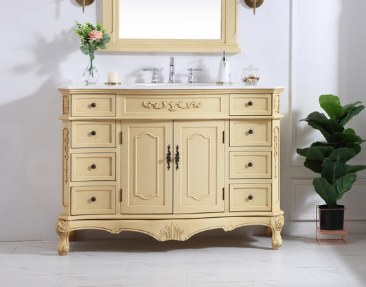 48 inch Single Bathroom Vanity in Light Antique Beige with Ivory White Engineered Marble - BC1004836LT