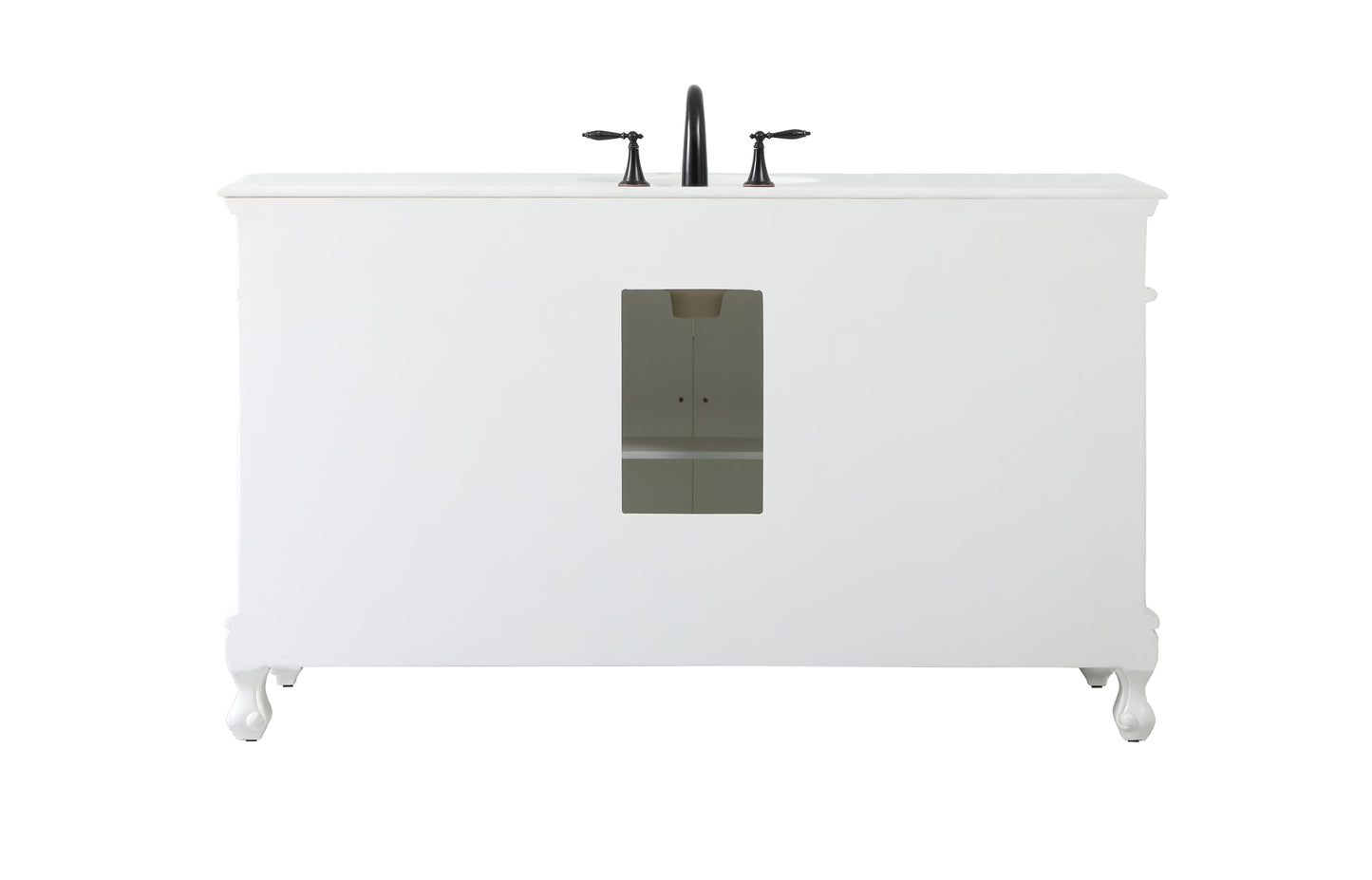 60 inch Single Bathroom Vanity in Antique White with Ivory White Engineered Marble