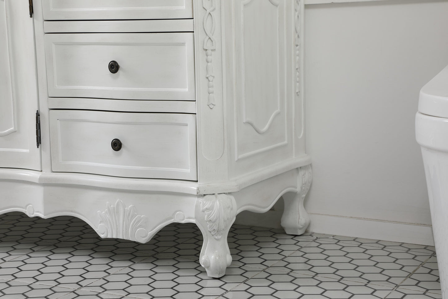 60 inch Single Bathroom Vanity in Antique White with Ivory White Engineered Marble