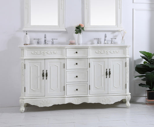 60 inch Double Bathroom Vanity in Antique White with Ivory White Engineered Marble - BC100D6036AW