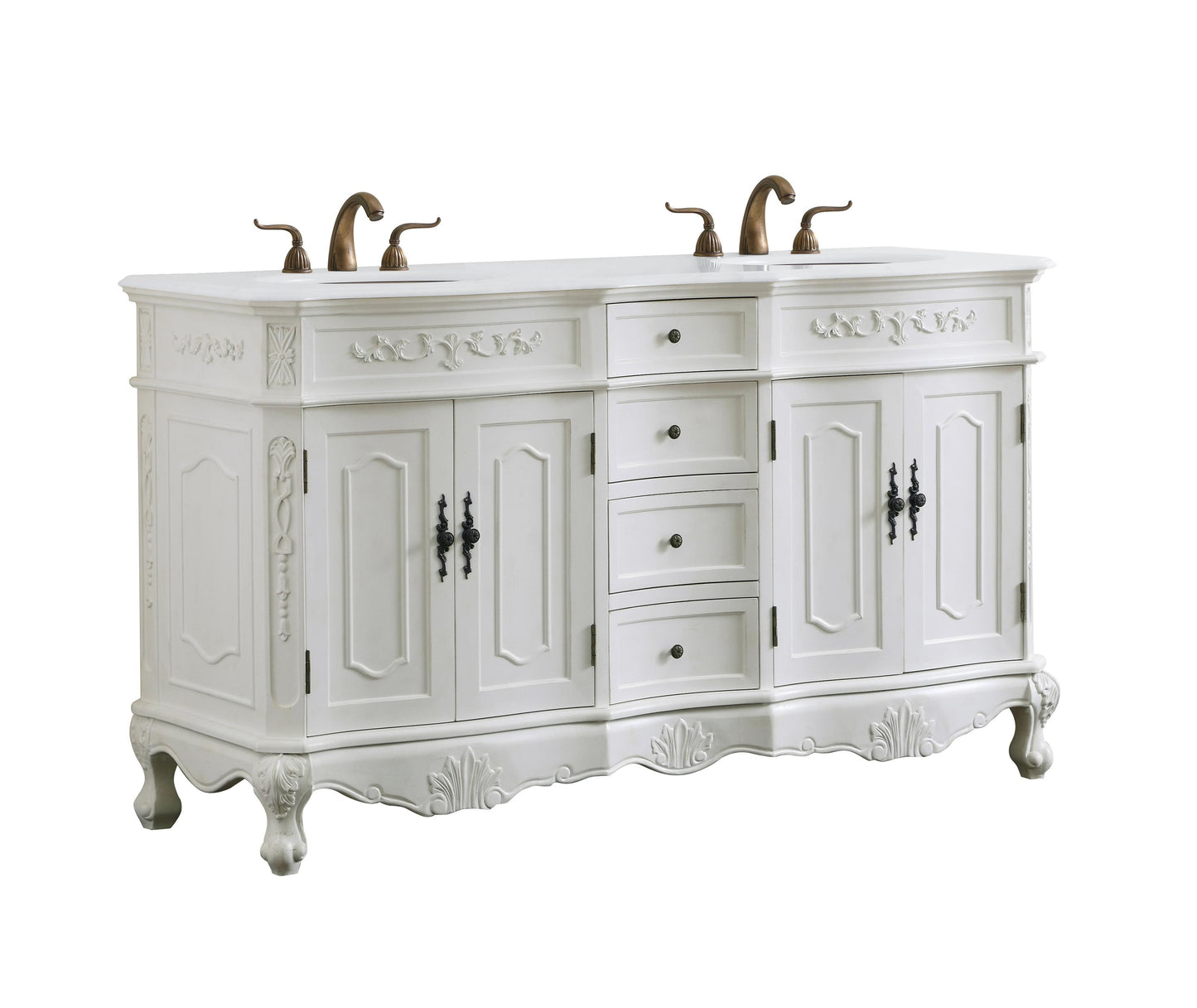 60 inch Double Bathroom Vanity in Antique White with Ivory White Engineered Marble - BC100D6036AW