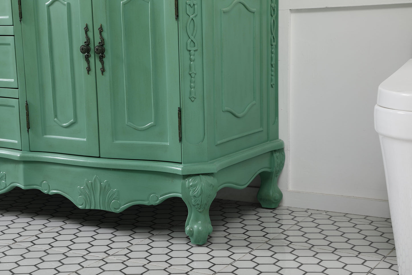 60 inch Double Bathroom Vanity in Vintage Mint with Ivory White Engineered Marble