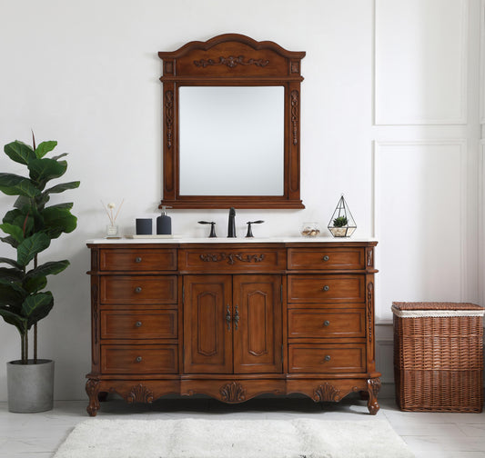 60 inch Single Bathroom Vanity in Teak with Ivory White Engineered Marble - BC1006036TK