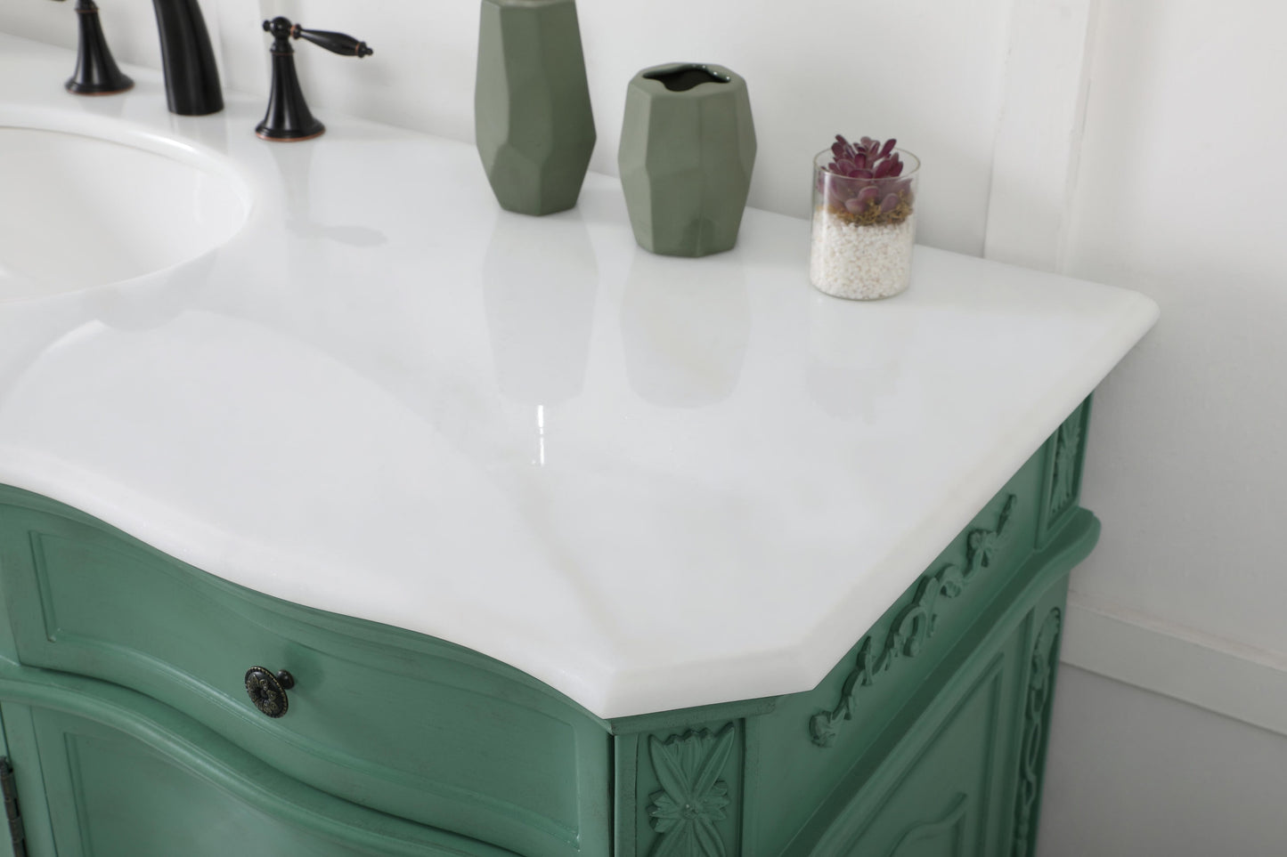 60 inch Single Bathroom Vanity in Vintage Mint with Ivory White Engineered Marble