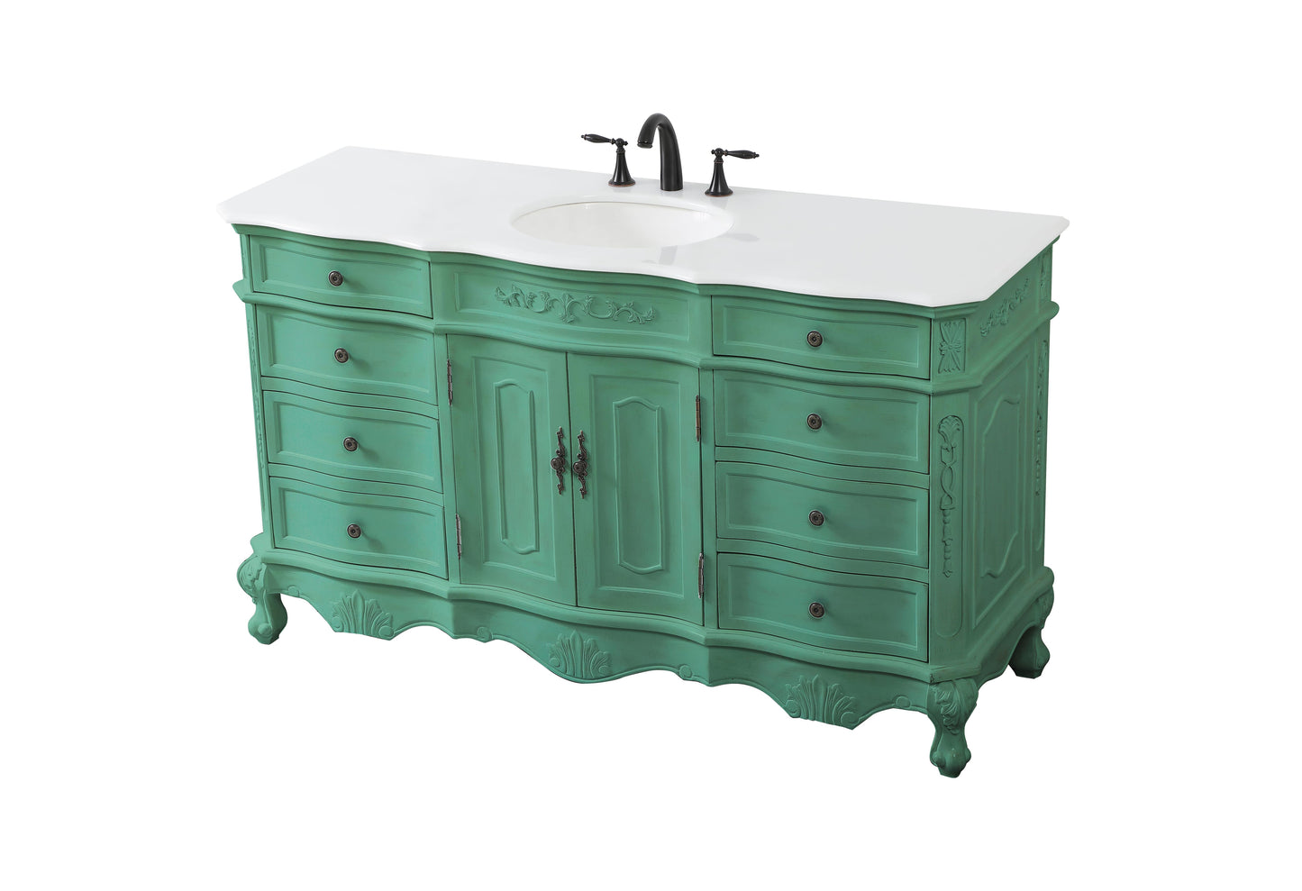 60 inch Single Bathroom Vanity in Vintage Mint with Ivory White Engineered Marble