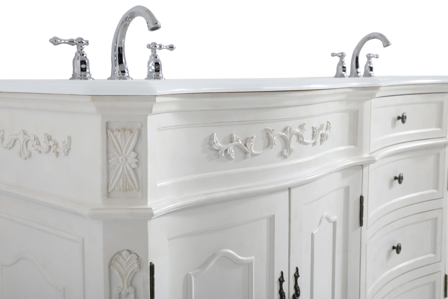 72 inch Double Bathroom Vanity in Antique White with Ivory White Engineered Marble