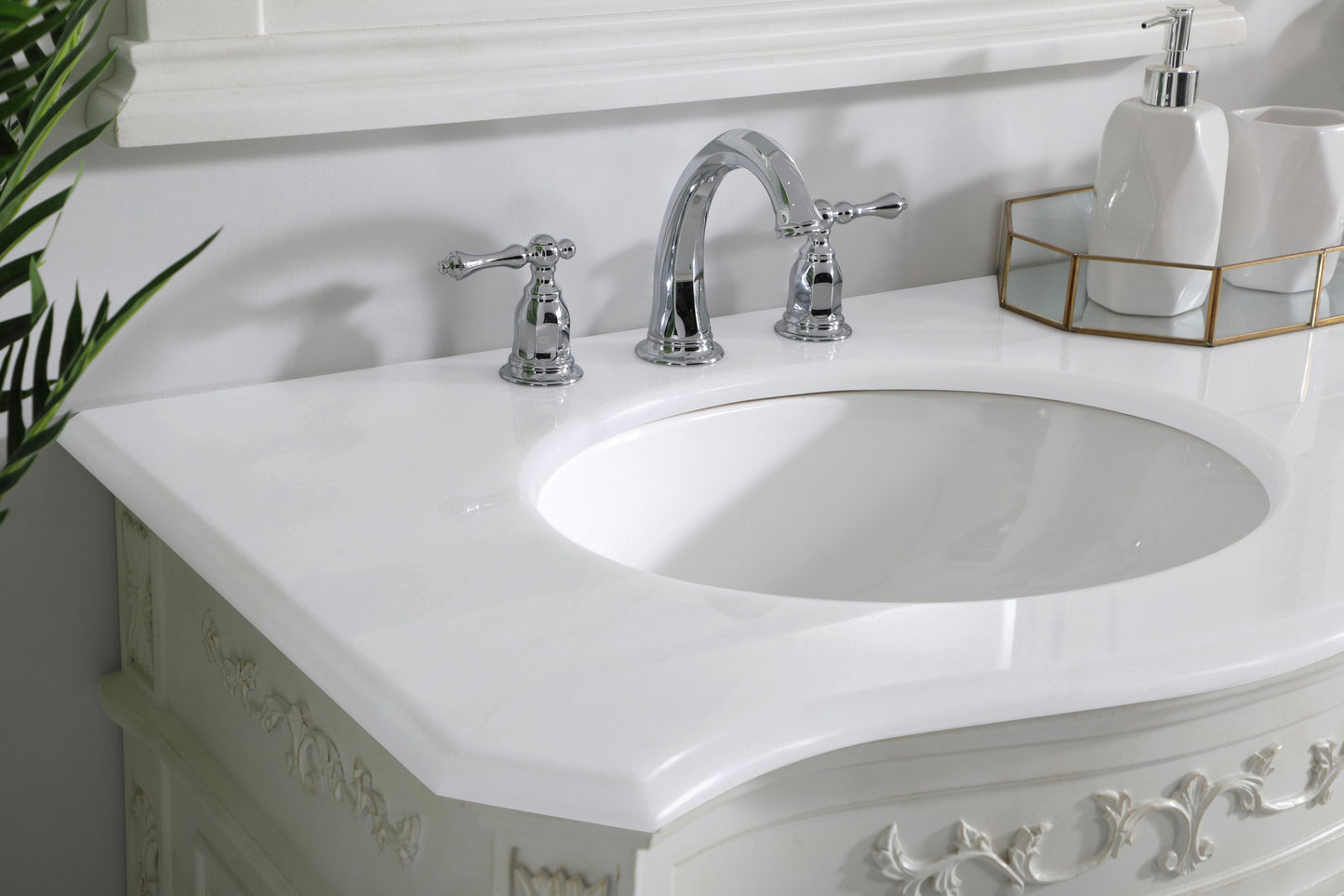 72 inch Double Bathroom Vanity in Antique White with Ivory White Engineered Marble