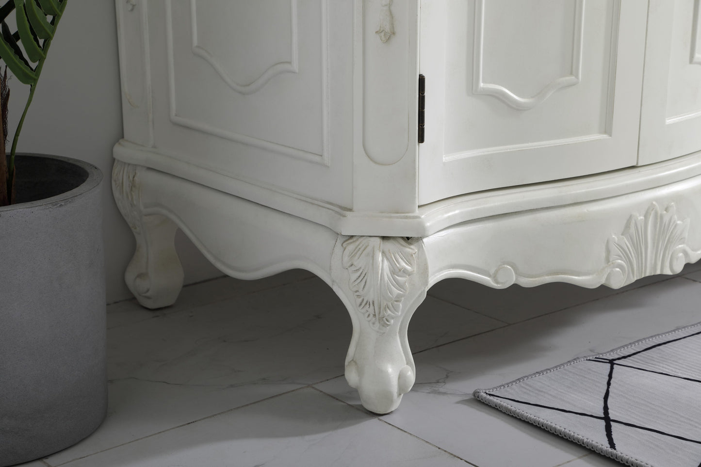 72 inch Double Bathroom Vanity in Antique White with Ivory White Engineered Marble