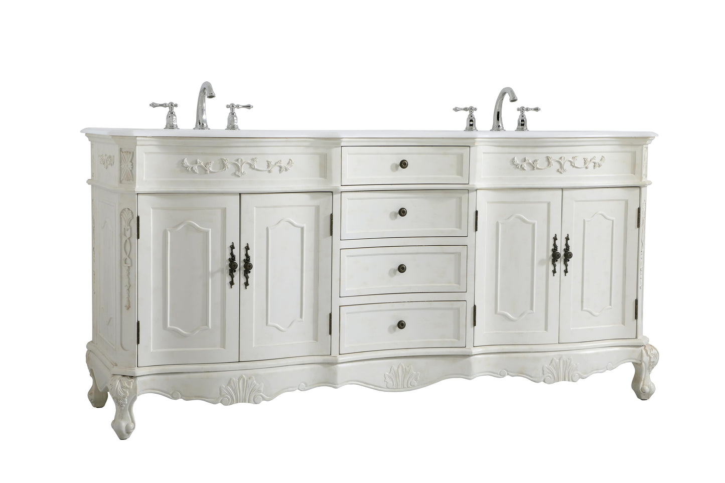 72 inch Double Bathroom Vanity in Antique White with Ivory White Engineered Marble