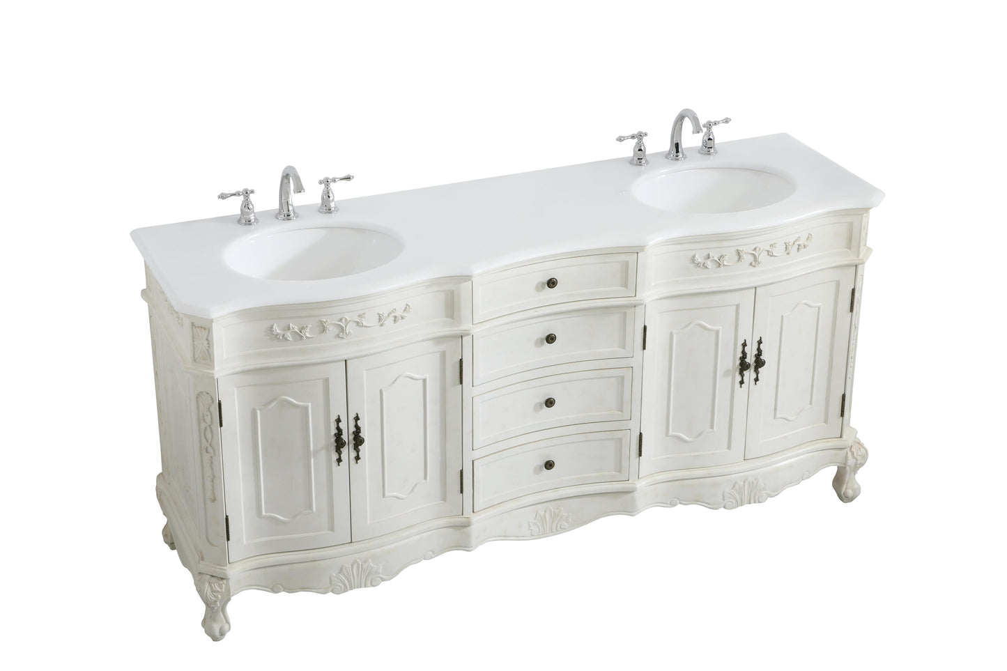 72 inch Double Bathroom Vanity in Antique White with Ivory White Engineered Marble