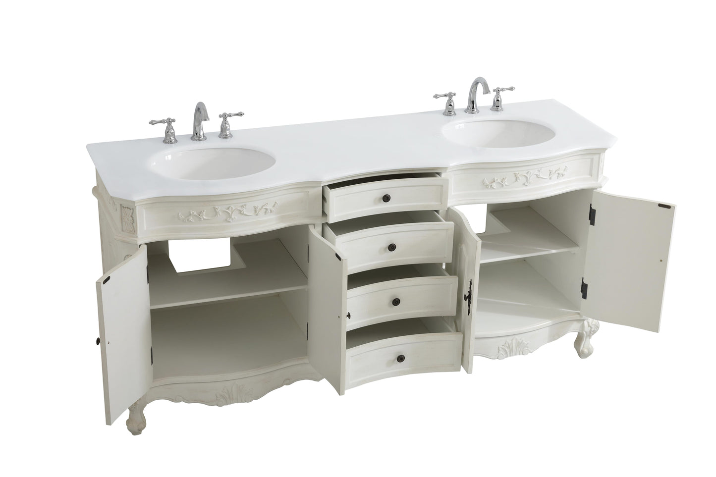 72 inch Double Bathroom Vanity in Antique White with Ivory White Engineered Marble