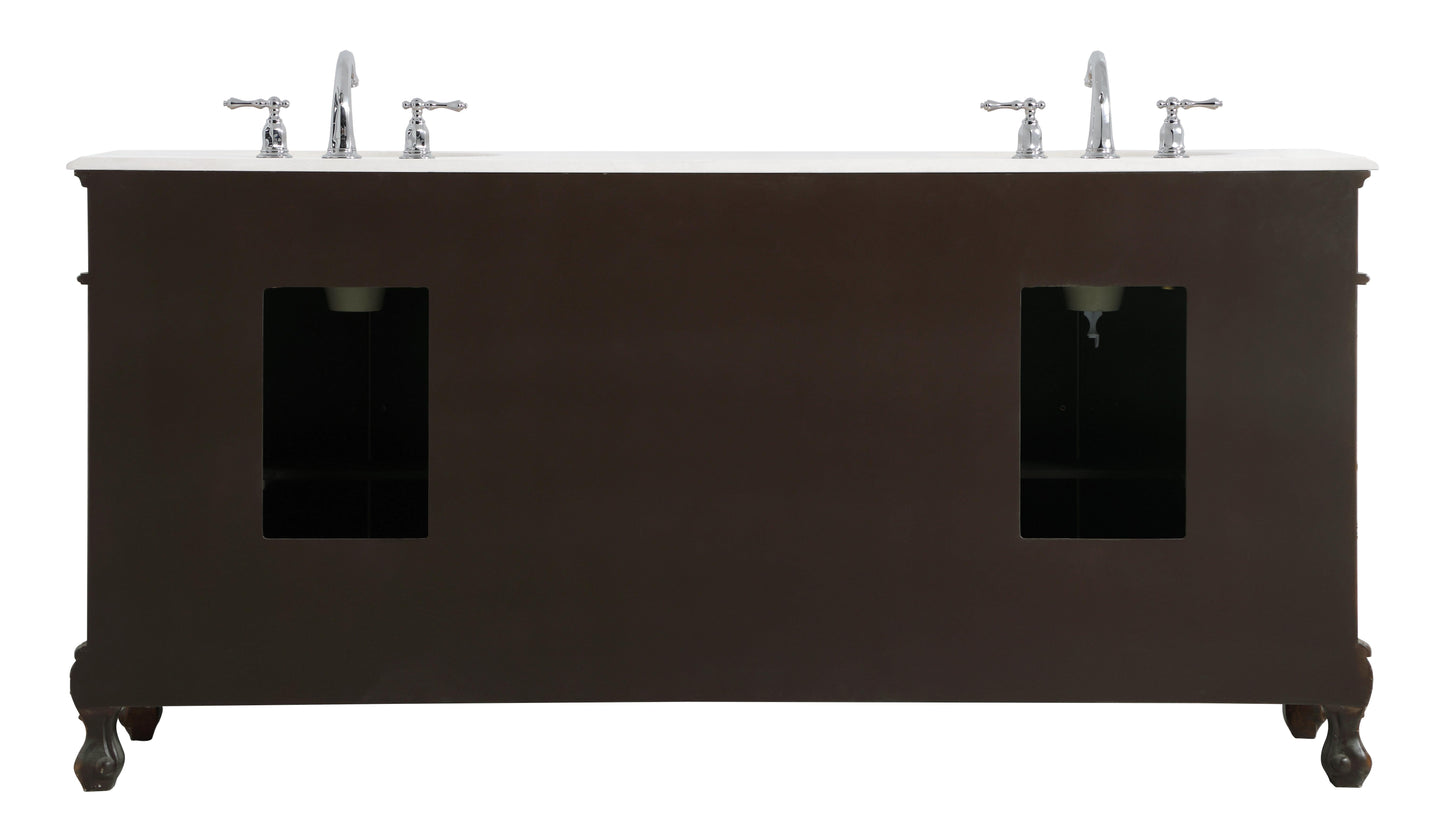 72 inch Double Bathroom Vanity in Teak with Ivory White Engineered Marble - BC100D7236TK