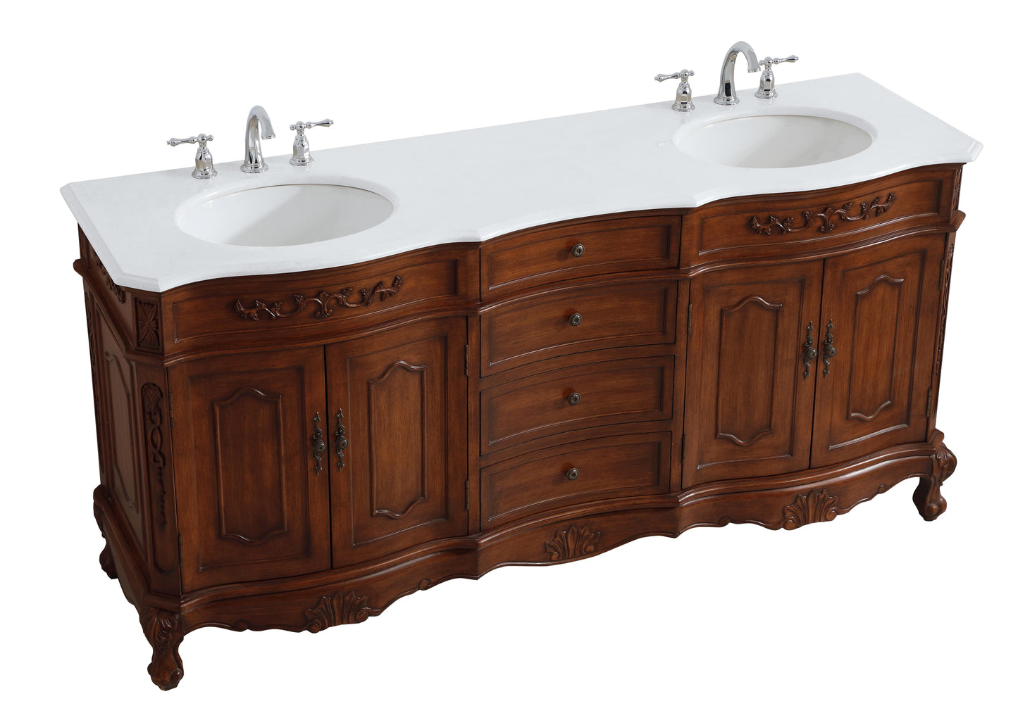 72 inch Double Bathroom Vanity in Teak with Ivory White Engineered Marble - BC100D7236TK