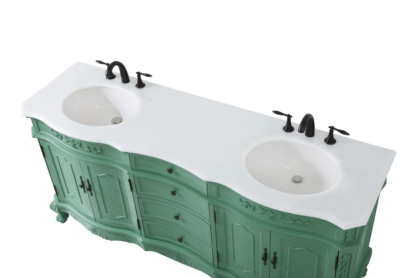 72 inch Double Bathroom Vanity in Vintage Mint with Ivory White Engineered Marble