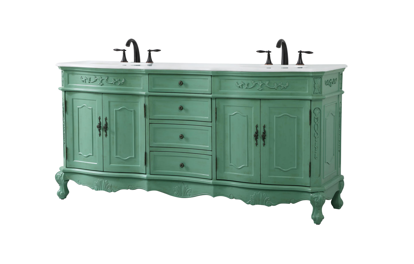 72 inch Double Bathroom Vanity in Vintage Mint with Ivory White Engineered Marble