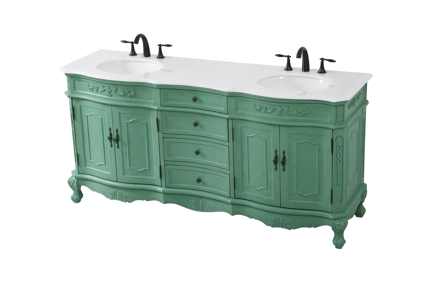 72 inch Double Bathroom Vanity in Vintage Mint with Ivory White Engineered Marble