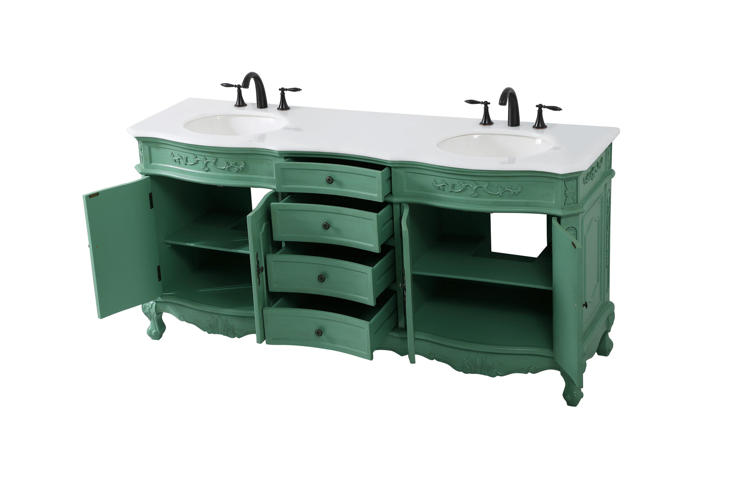 72 inch Double Bathroom Vanity in Vintage Mint with Ivory White Engineered Marble