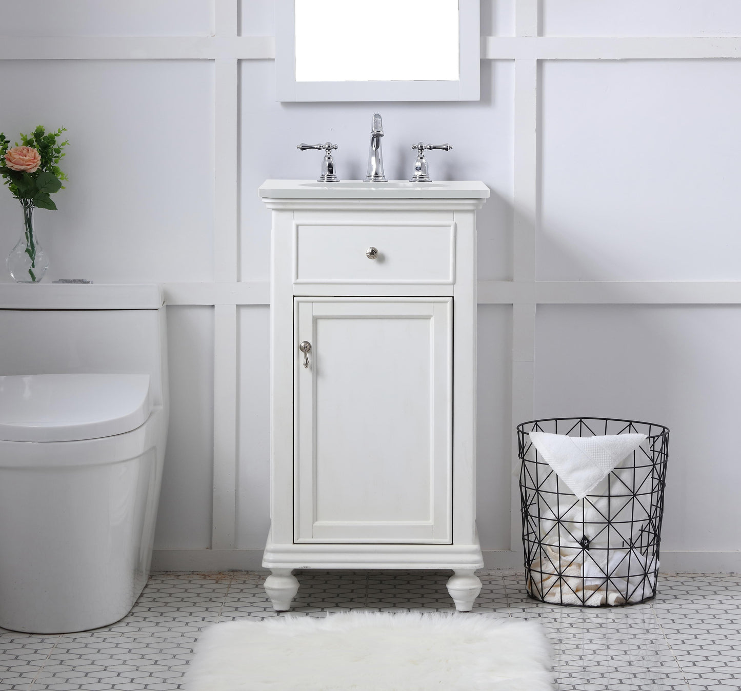 19 inch Single Bathroom Vanity in Antique White with Ivory White Engineered Marble - BC1101935AW