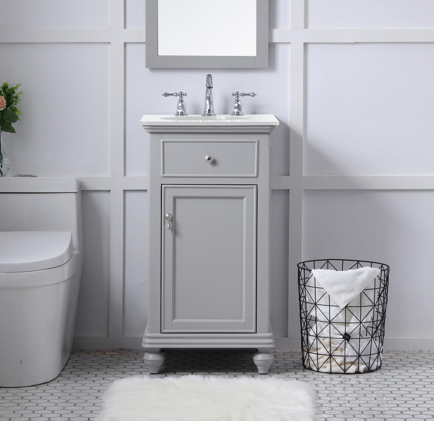 19 inch Single Bathroom Vanity in Light Grey with Ivory White Engineered Marble - BC1101935GR