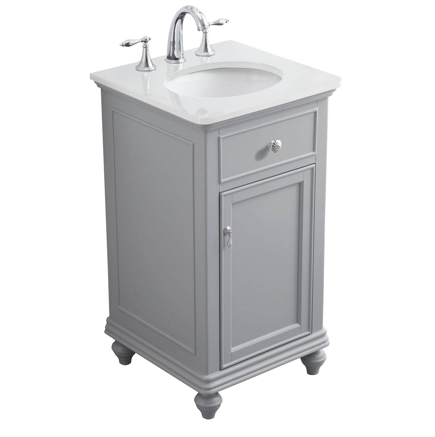 19 inch Single Bathroom Vanity in Light Grey with Ivory White Engineered Marble - BC1101935GR