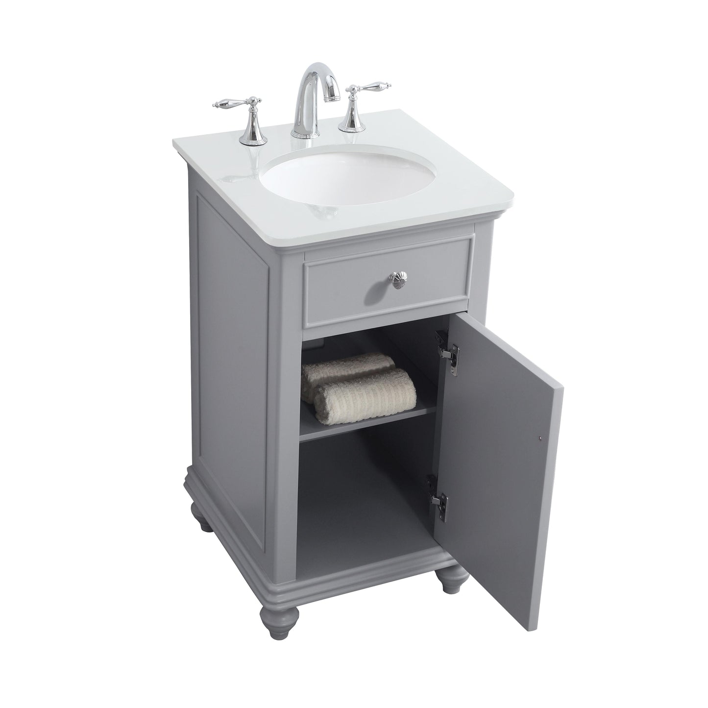 19 inch Single Bathroom Vanity in Light Grey with Ivory White Engineered Marble - BC1101935GR