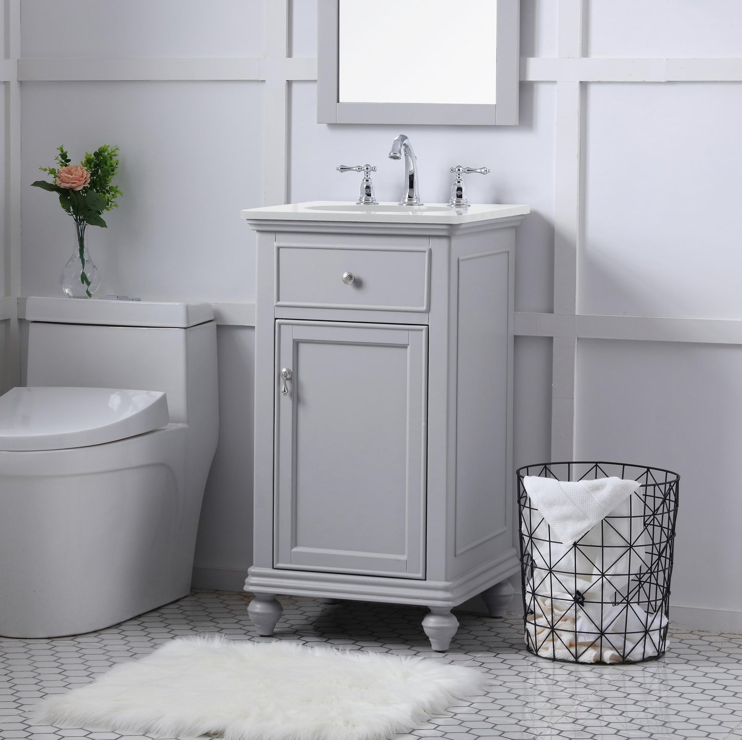 19 inch Single Bathroom Vanity in Light Grey with Ivory White Engineered Marble - BC1101935GR