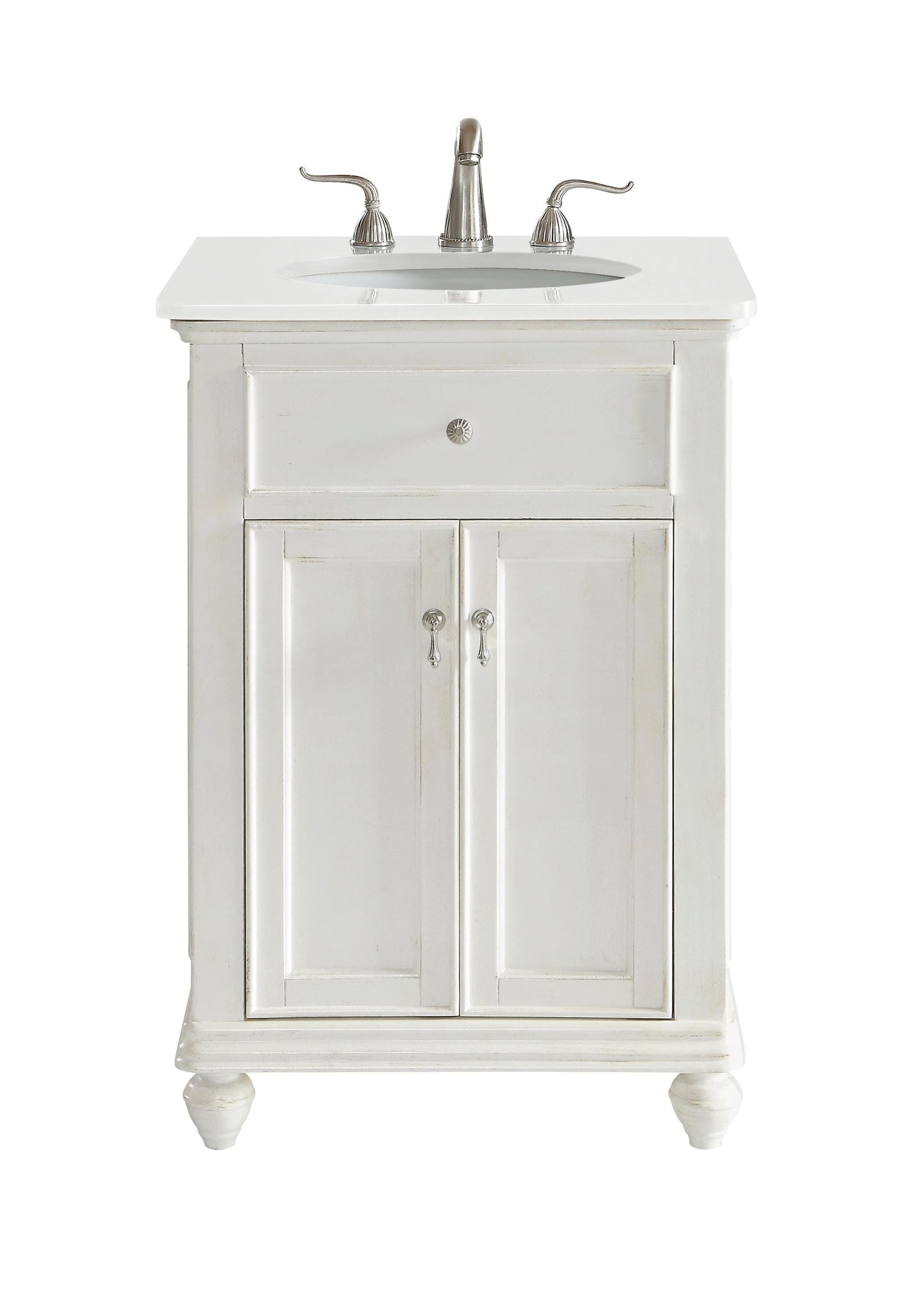 24 inch Single Bathroom Vanity in Antique White with Ivory White Engineered Marble - BC1102435AW