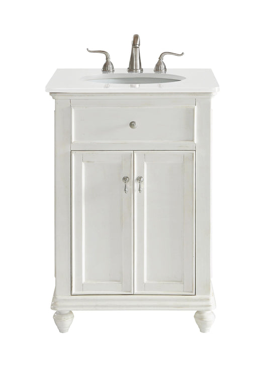 24 inch Single Bathroom Vanity in Antique White with Ivory White Engineered Marble - BC1102435AW