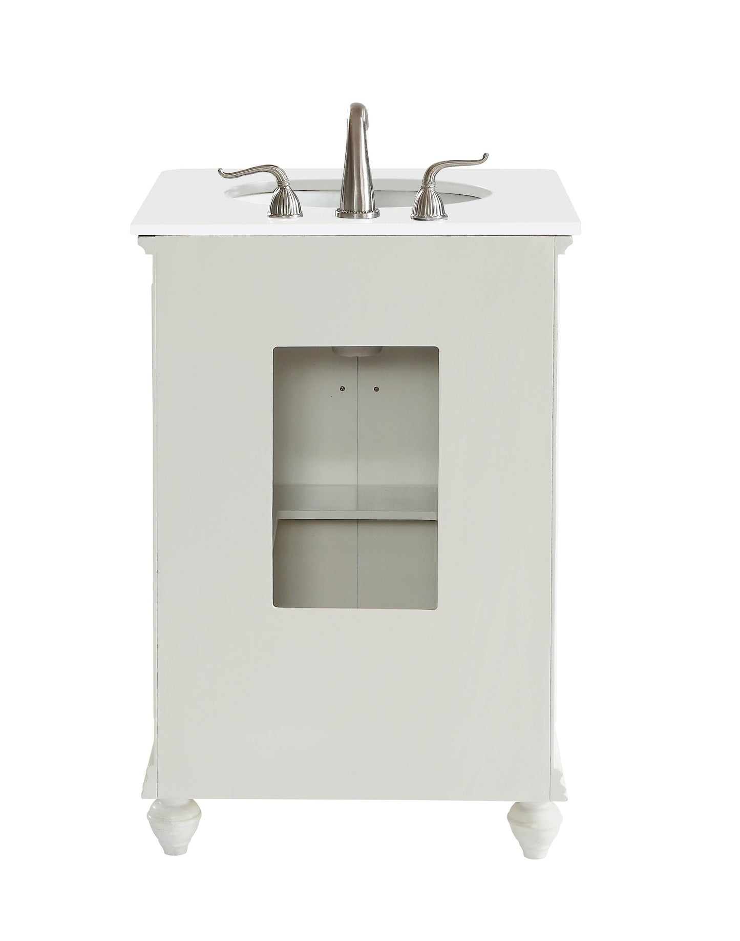 24 inch Single Bathroom Vanity in Antique White with Ivory White Engineered Marble - BC1102435AW