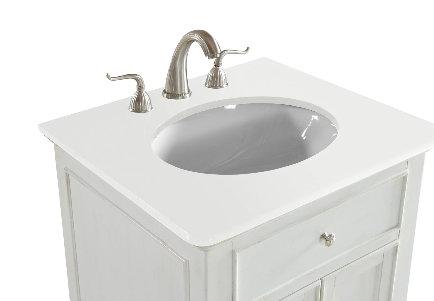 24 inch Single Bathroom Vanity in Antique White with Ivory White Engineered Marble - BC1102435AW