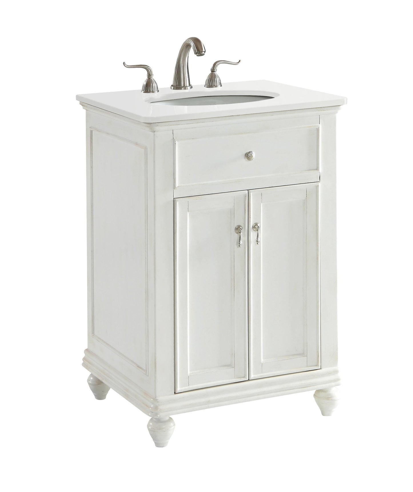 24 inch Single Bathroom Vanity in Antique White with Ivory White Engineered Marble - BC1102435AW