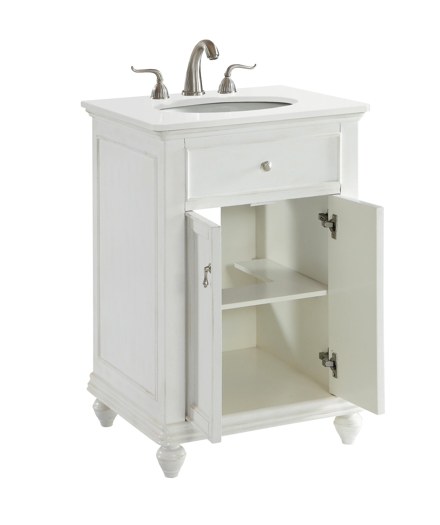 24 inch Single Bathroom Vanity in Antique White with Ivory White Engineered Marble - BC1102435AW