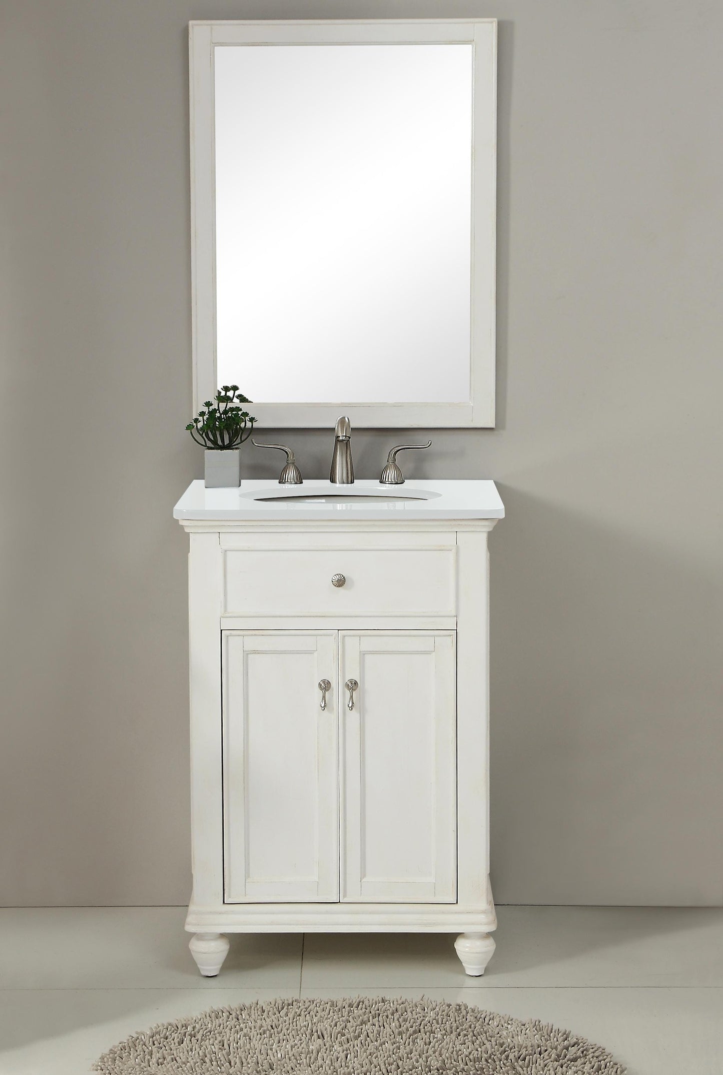 24 inch Single Bathroom Vanity in Antique White with Ivory White Engineered Marble - BC1102435AW