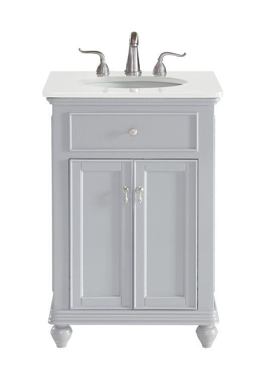 24 inch Single Bathroom Vanity in Light Grey with Ivory White Engineered Marble - BC1102435GR