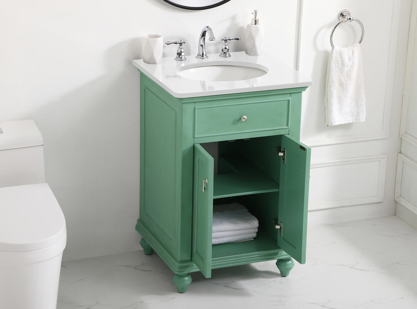 24 inch Single Bathroom Vanity in Vintage Mint with Ivory White Engineered Marble - BC1102435VM