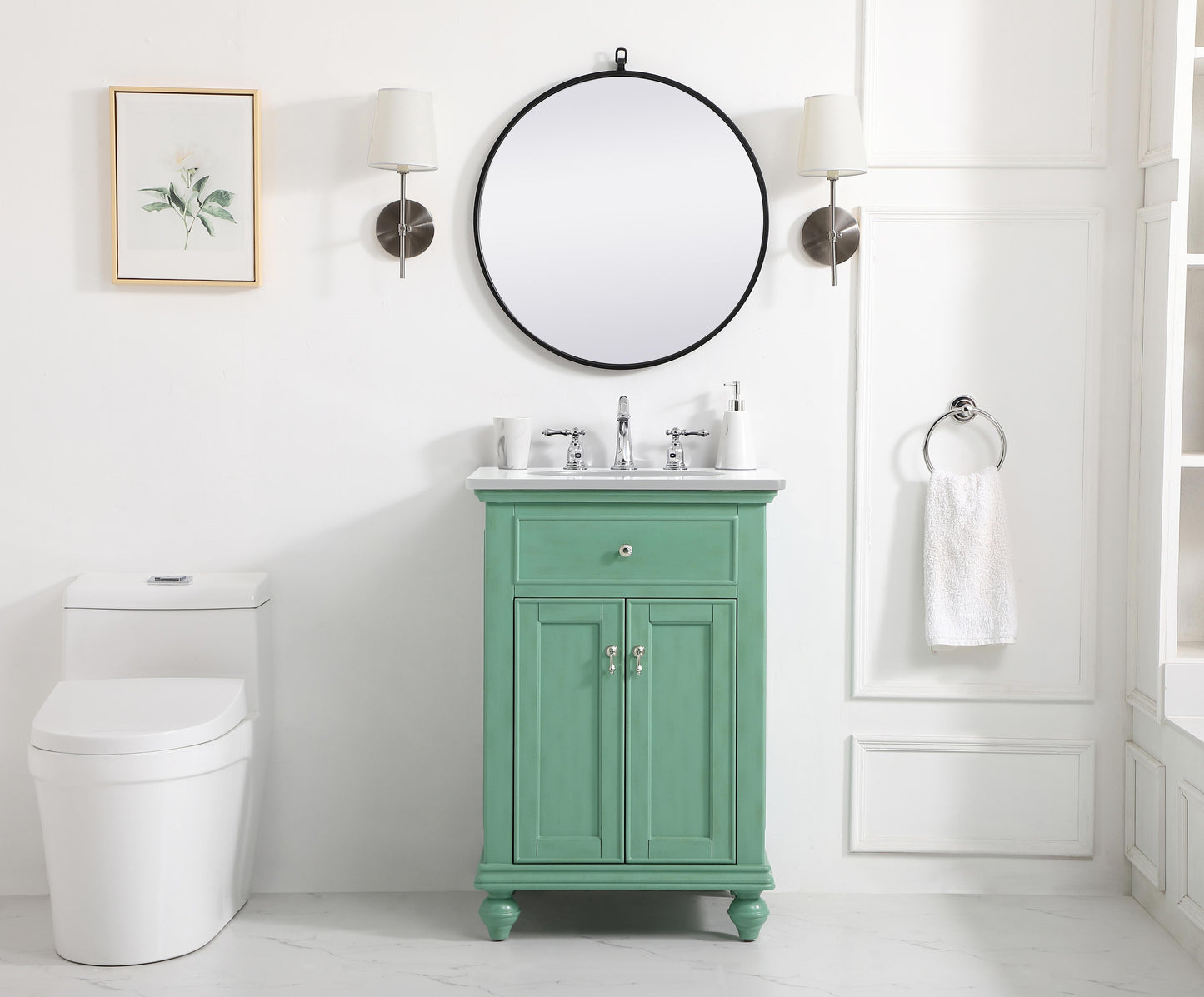 24 inch Single Bathroom Vanity in Vintage Mint with Ivory White Engineered Marble - BC1102435VM